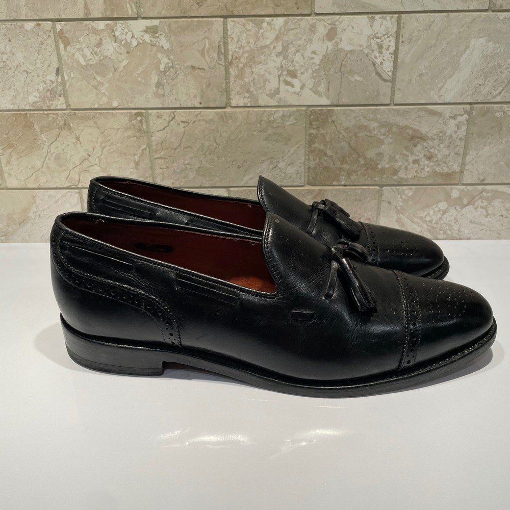 Allen Edmonds Jermyn Black Leather Tassel Loafers Cap Toe Brogue Mens 10.5 D